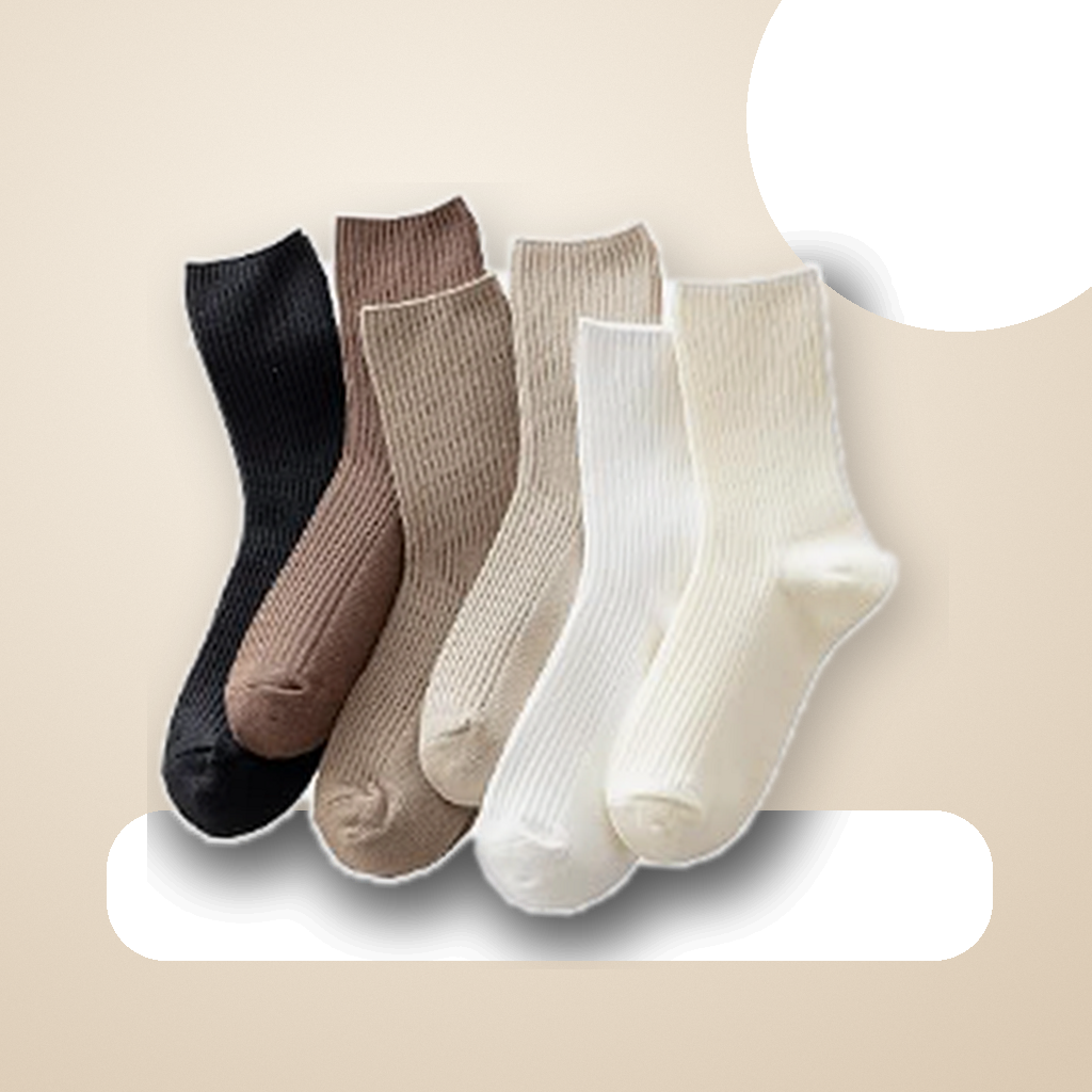 Pinvessa Neutral Ribbed Crew Socks
