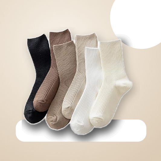 Pinvessa Neutral Ribbed Crew Socks