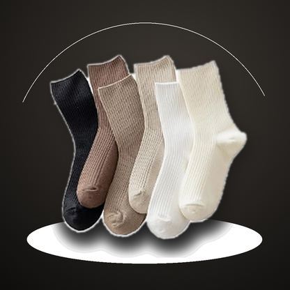 Pinvessa Neutral Ribbed Crew Socks