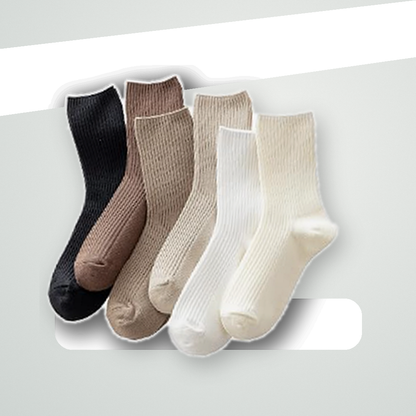 Pinvessa Neutral Ribbed Crew Socks