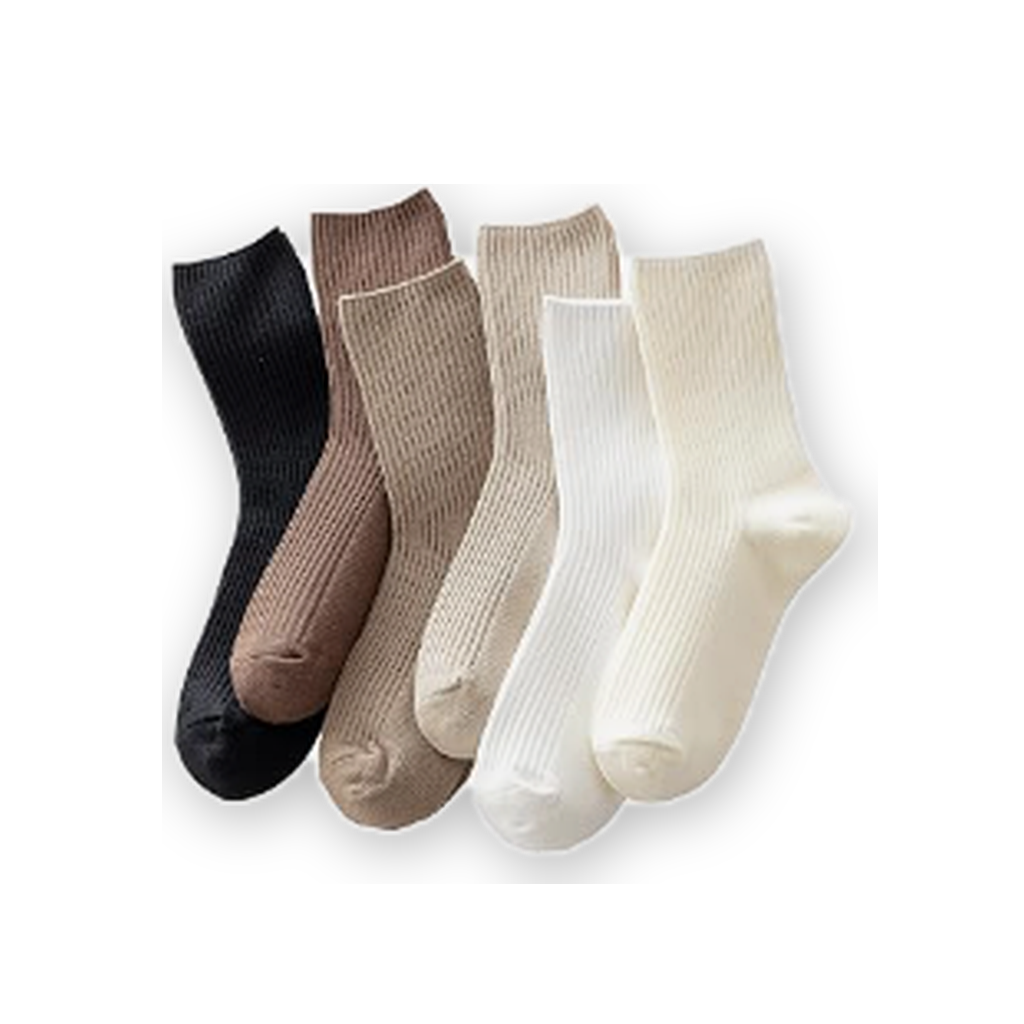 Pinvessa Neutral Ribbed Crew Socks